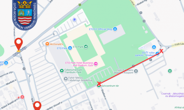 Forgalomkorl&aacute;toz&aacute;s Győrben az ETO FC&ndash; &Uacute;jpest FC labdar&uacute;g&oacute; m&eacute;rkőz&eacute;s miatt