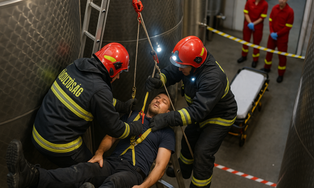 N&eacute;gy m&eacute;ter magasb&oacute;l tart&aacute;lyok k&ouml;z&eacute; esett egy ember egy soproni bor&aacute;szatban