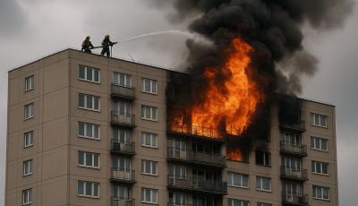 Teljes terjedelm&eacute;ben &eacute;gett egy tizedik emeleti panellak&aacute;s egyik szob&aacute;ja Győrben