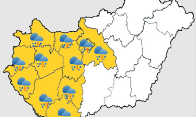 Az eg&eacute;sz Dun&aacute;nt&uacute;lra figyelmeztet&eacute;st adtak ki zivatarok miatt